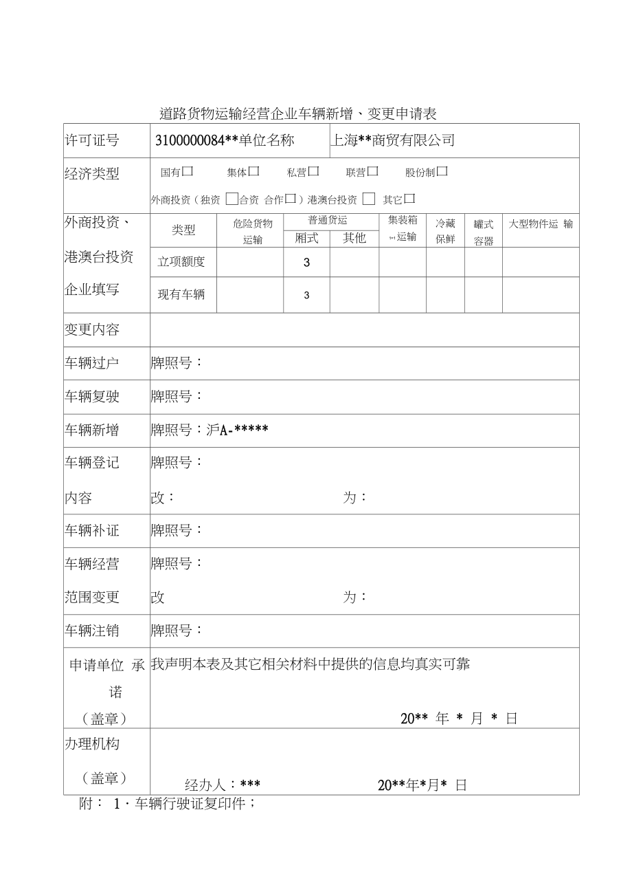 關(guān)于道路普通貨物運(yùn)輸企業(yè)車(chē)輛新增變更的申請(qǐng)指引